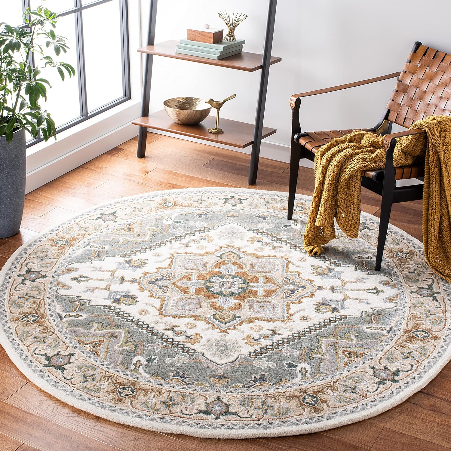 White Luxury Persian Round Hand-Tufted Rug for Living Room
