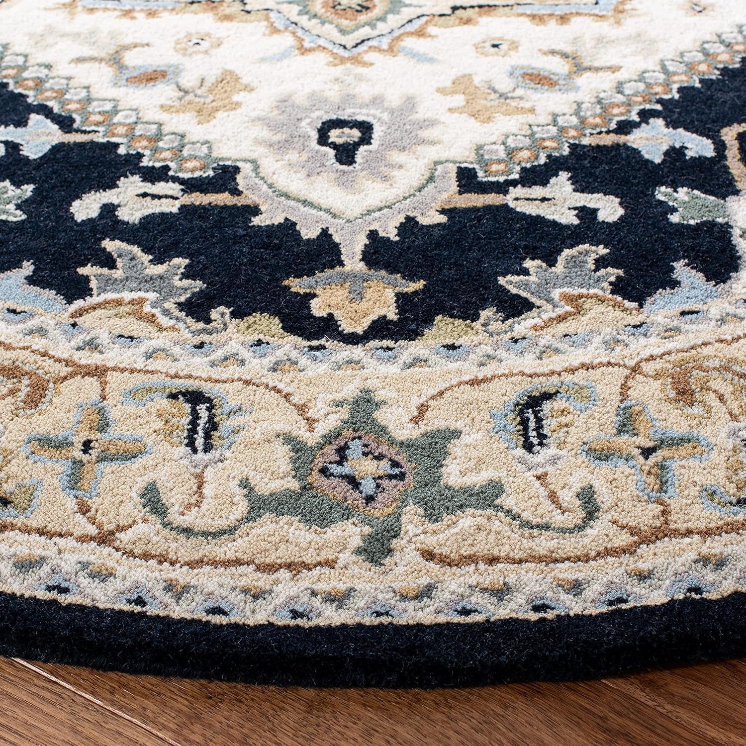 Black Vintage Persian Round Hand-Tufted Rug