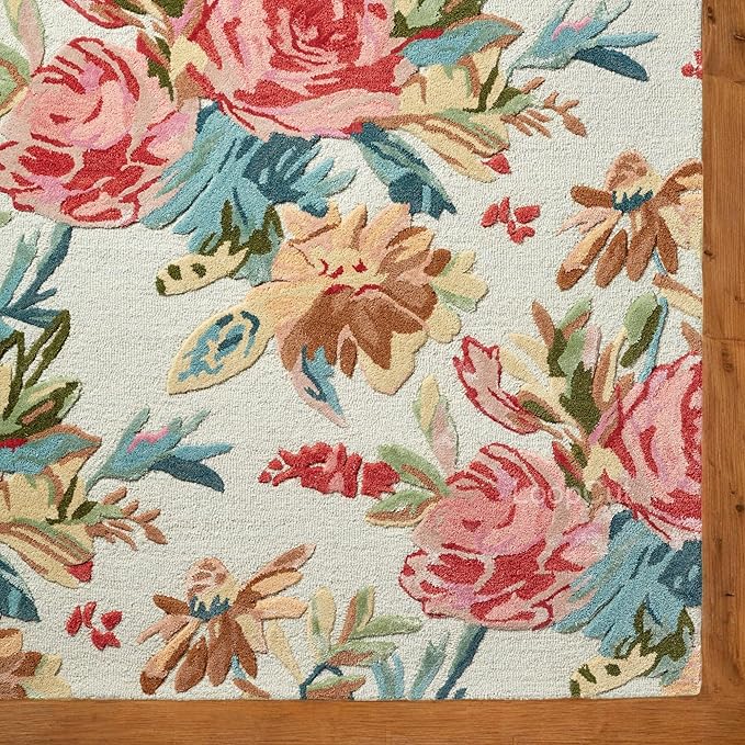 Ivory Multicolor Foliage Hand-Tufted Rug