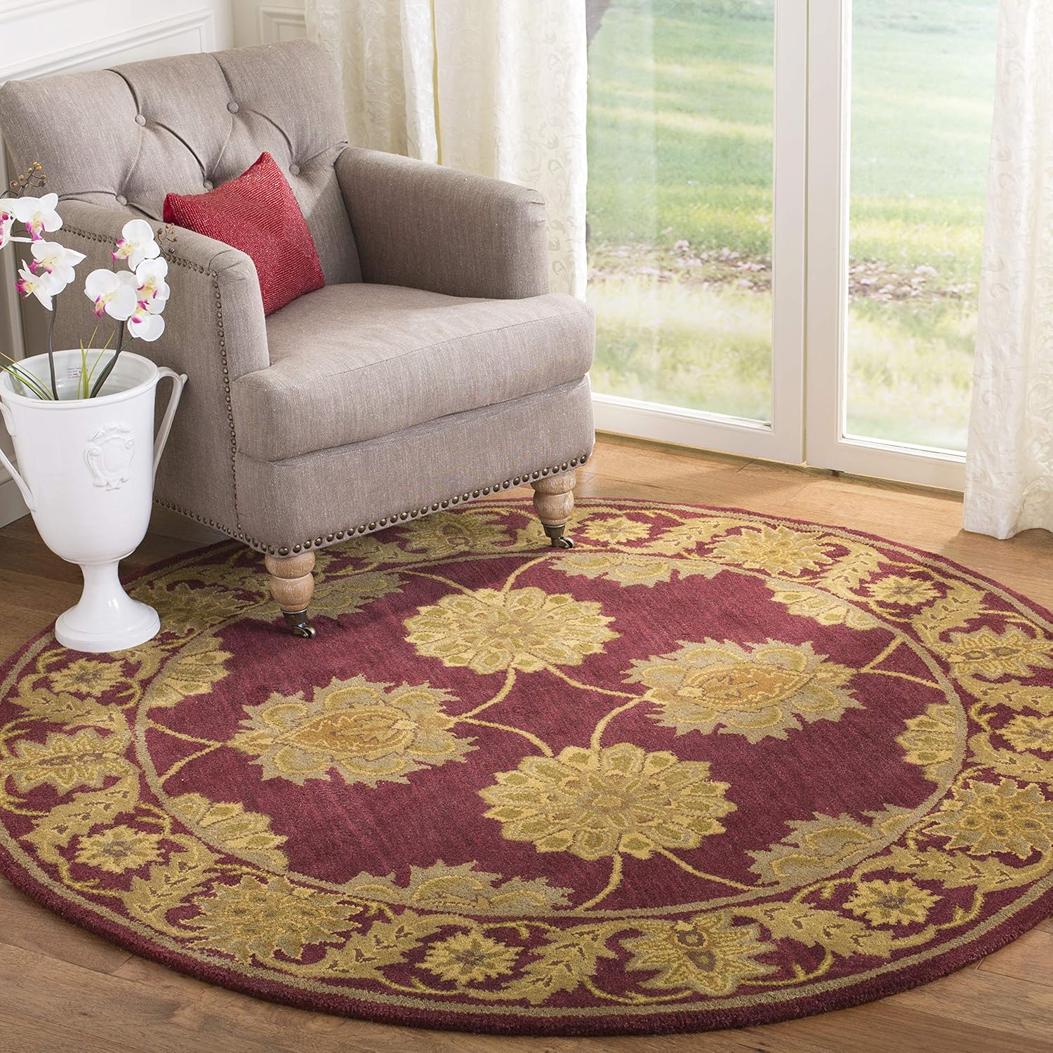 Maroon Persian Round Wool Floor Rug