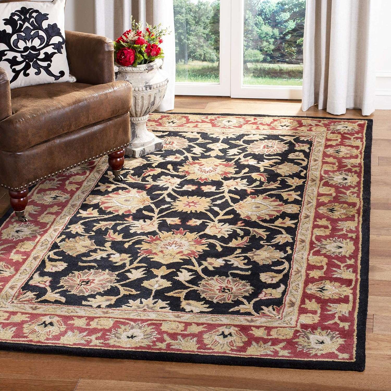 Black Handmade Vintage Persian Carpet