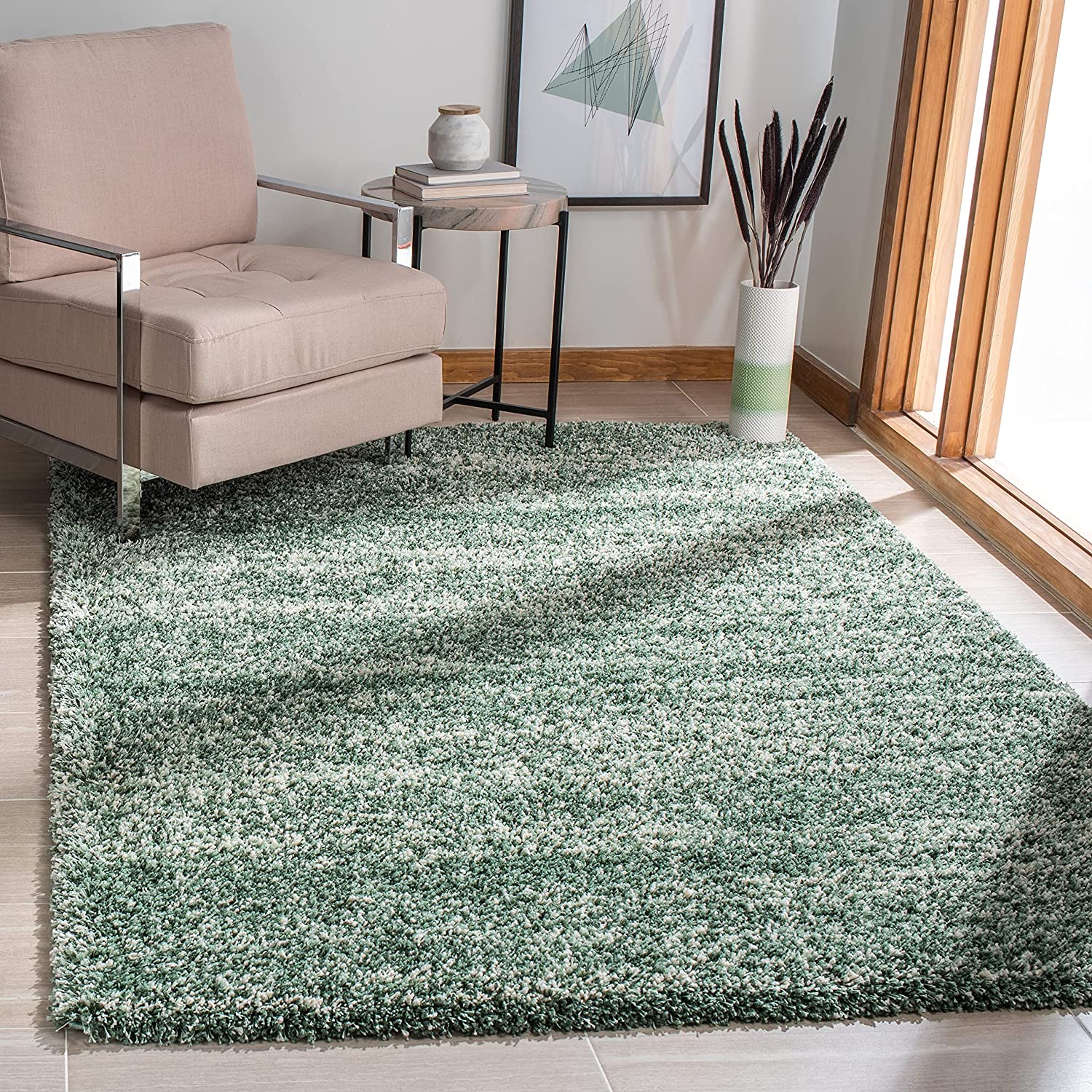 Green Handmade Ombre Microfibre Carpet – Soft Area Rug for Living Room, Bedroom & Hall