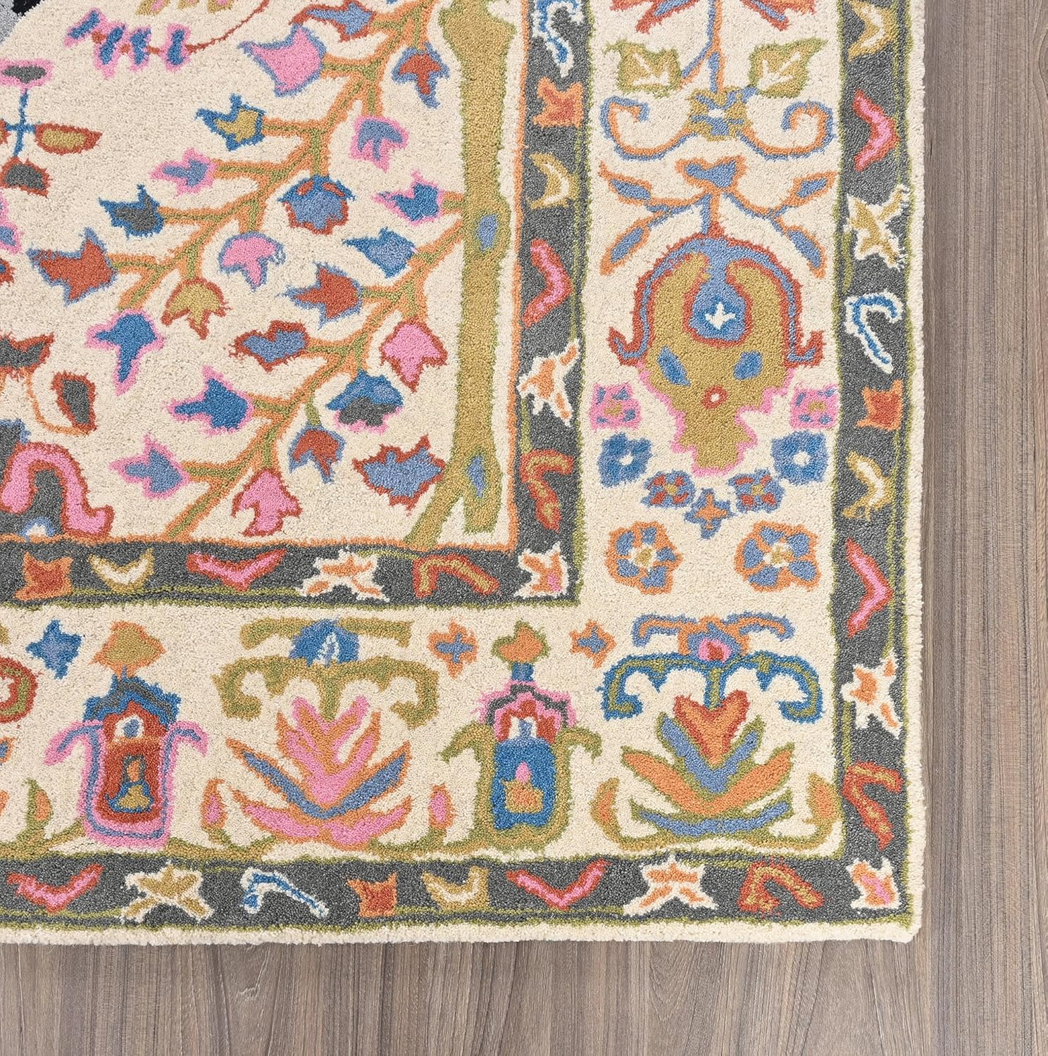 Handmade Leopard Skin Rug – Wool Animal Motif Area Rug with Persian Floral Border