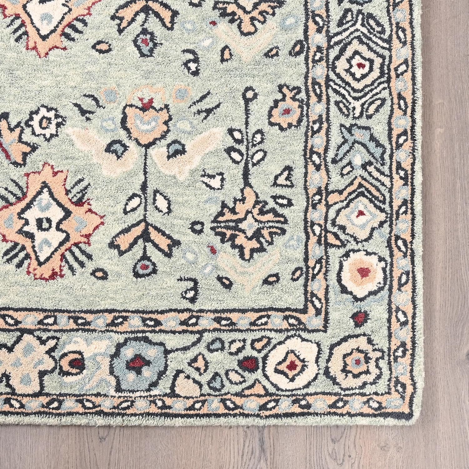 Handmade Wool Leopard Rug – Animal Oriental Area Rug with Floral Border