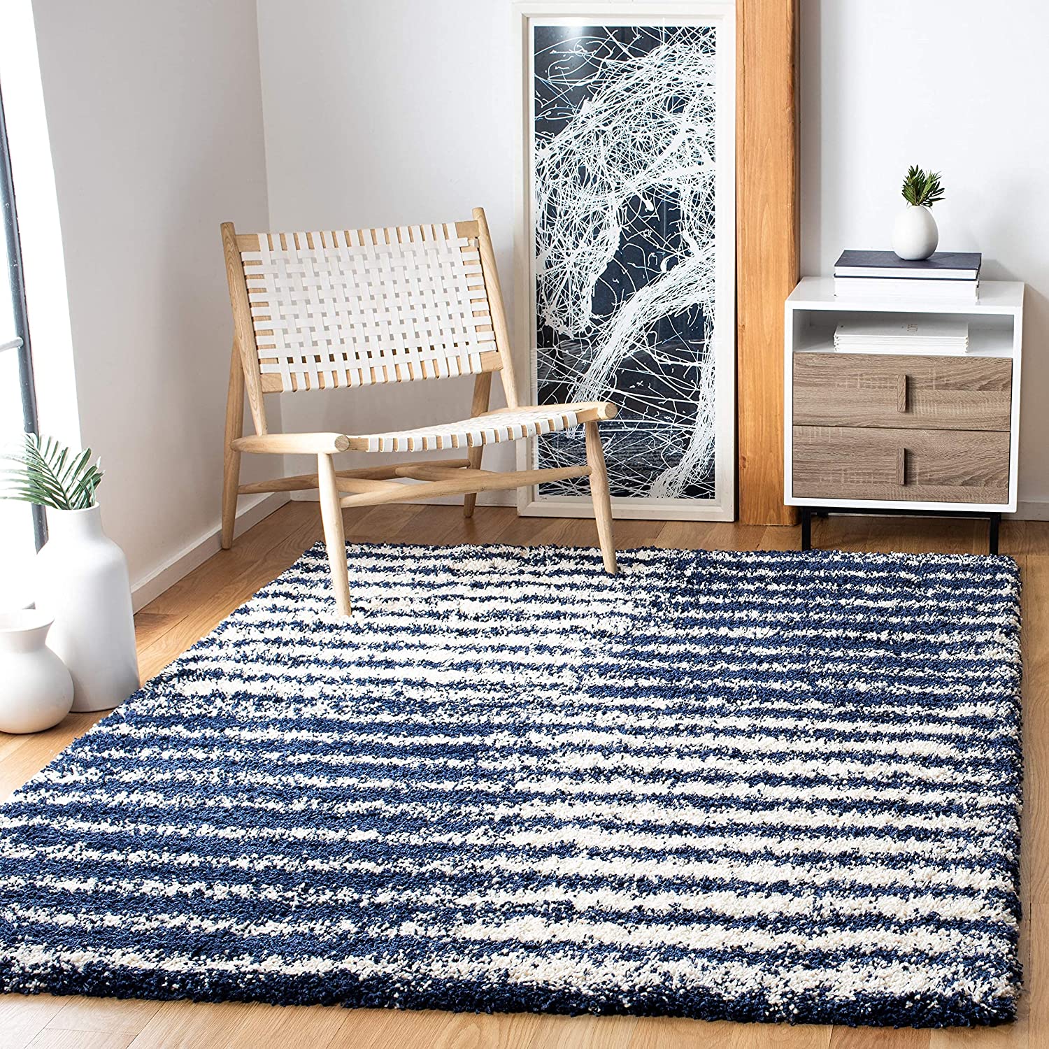 Navy Blue Handmade Ombre Microfibre Carpet – Soft Area Rug for Living Room, Bedroom & Hall