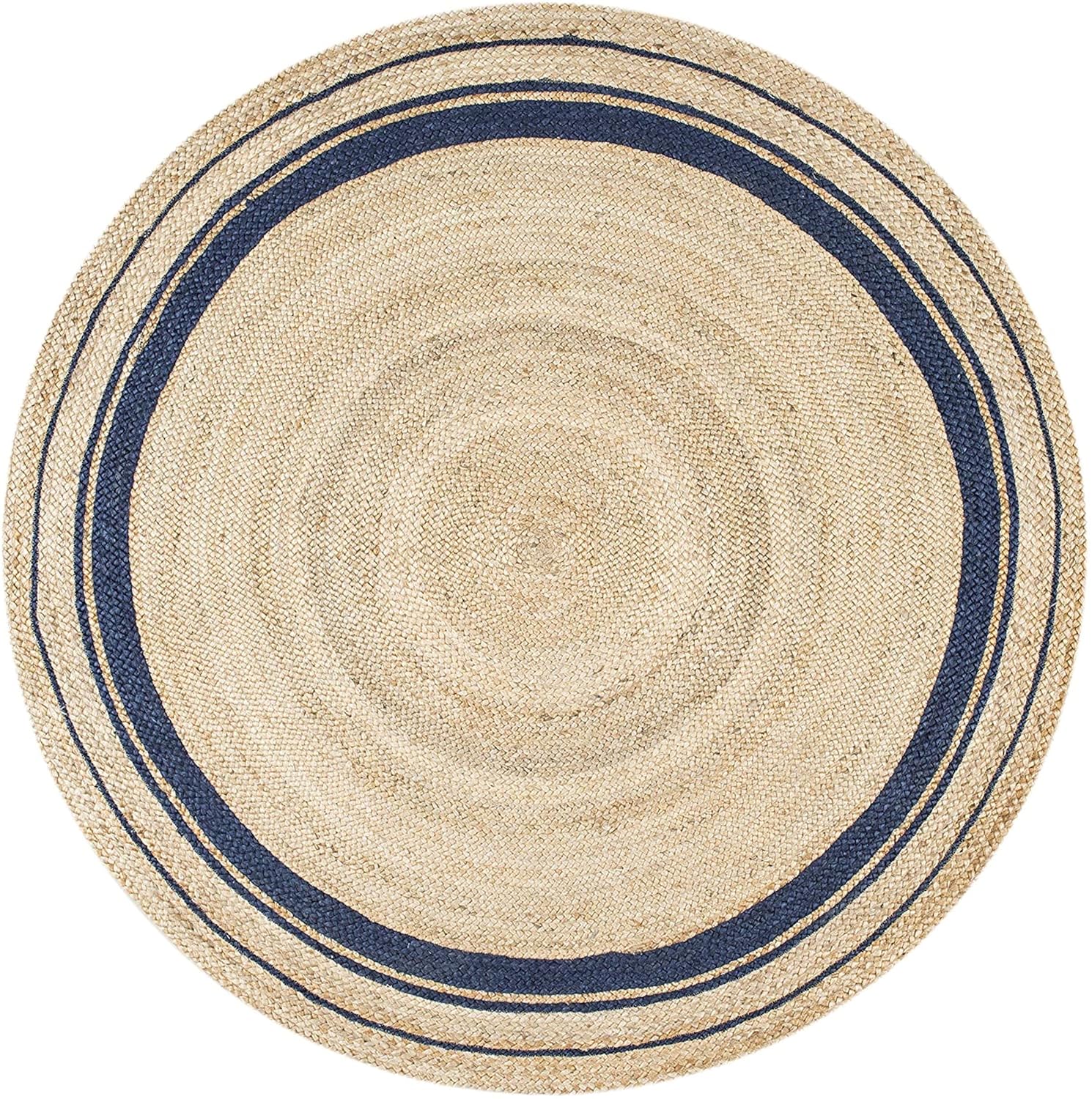 Natural Beige & Black Border Round Handmade Braided Jute Rug
