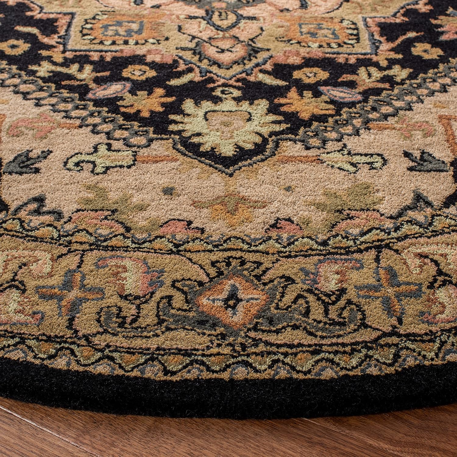 Black Classical Persian Medallion Round Rug