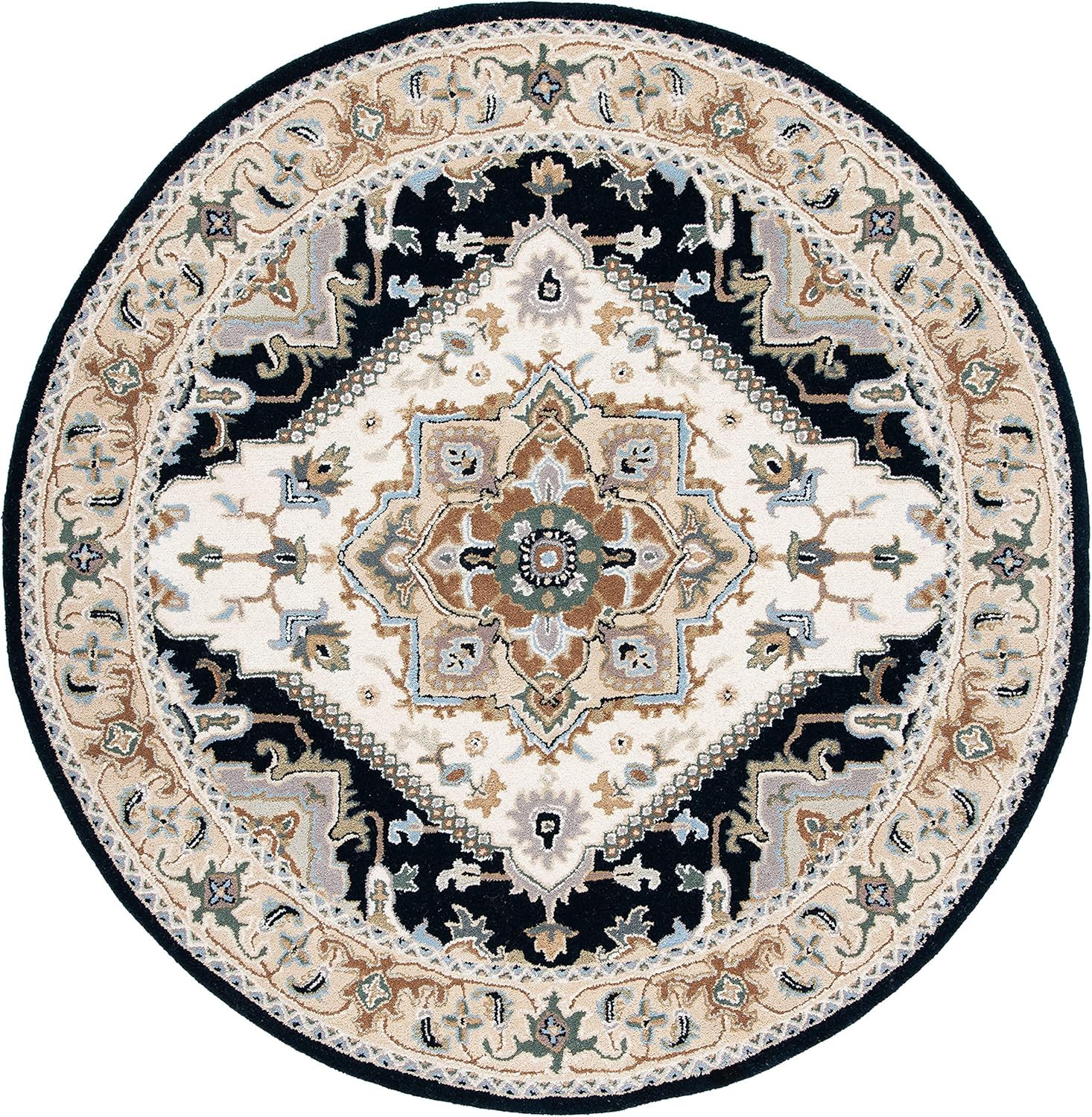 Black Vintage Persian Round Hand-Tufted Rug