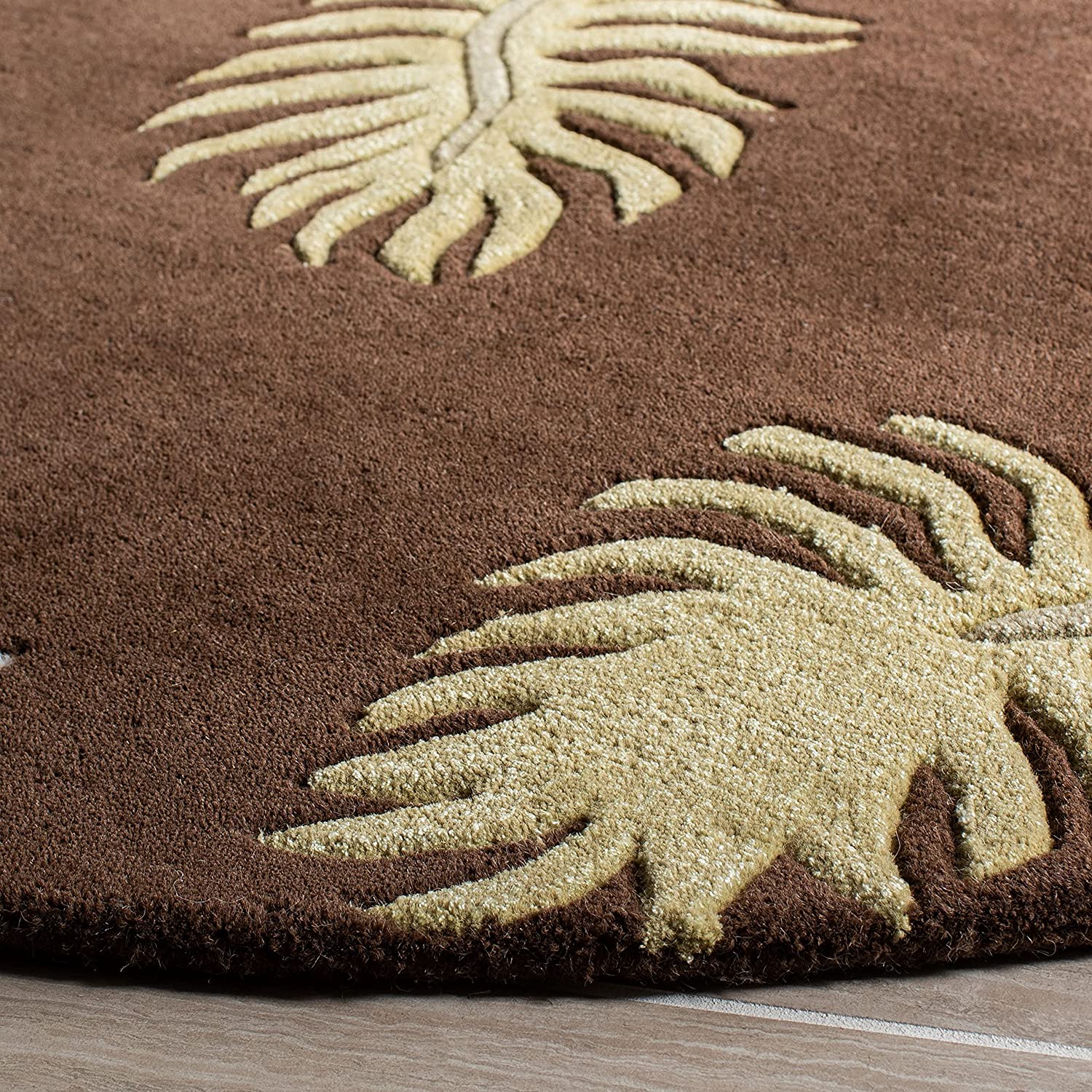 Brown Leaf Hand Tufted Round Rug
