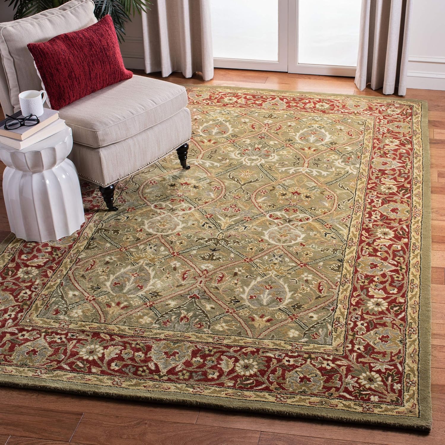 Golden Green Color Elegant Persian Vintage Carpet