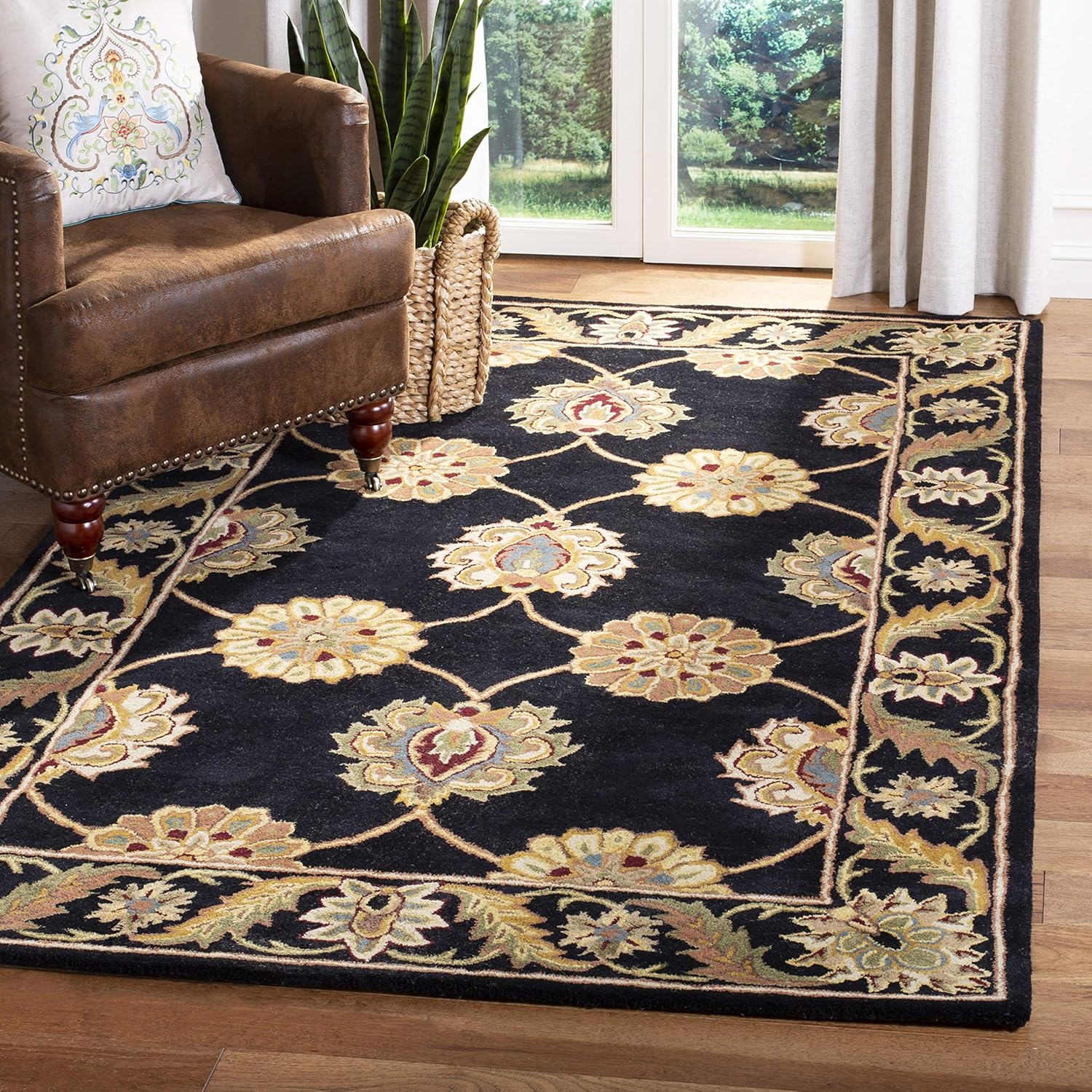 Black Handmade Vintage Persian Carpet