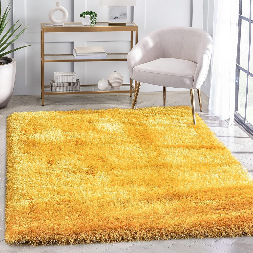Mustard Handmade Shaggy Carpet – Ultra Soft Area Rug for Living Room & Bedroom