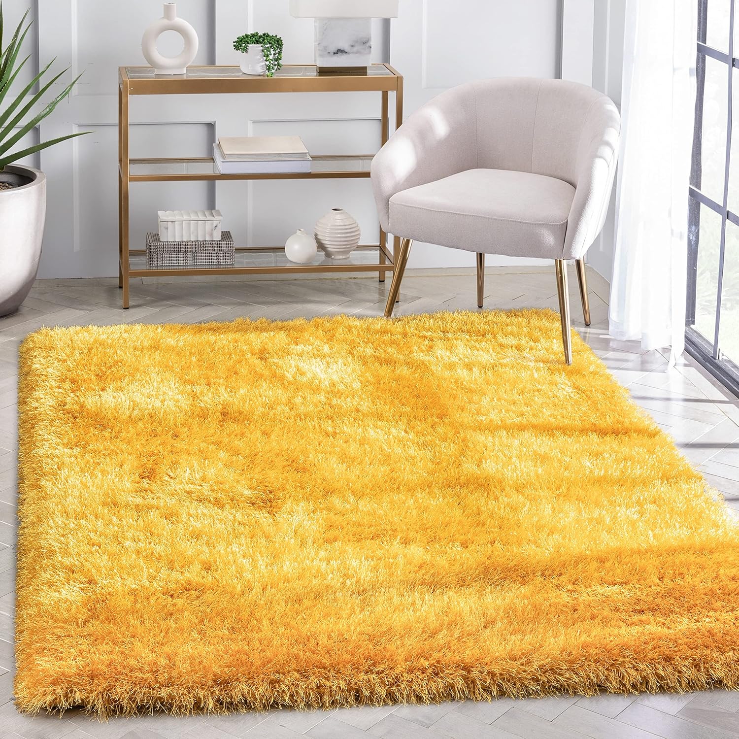 Mustard Handmade Shaggy Carpet – Ultra Soft Area Rug for Living Room & Bedroom