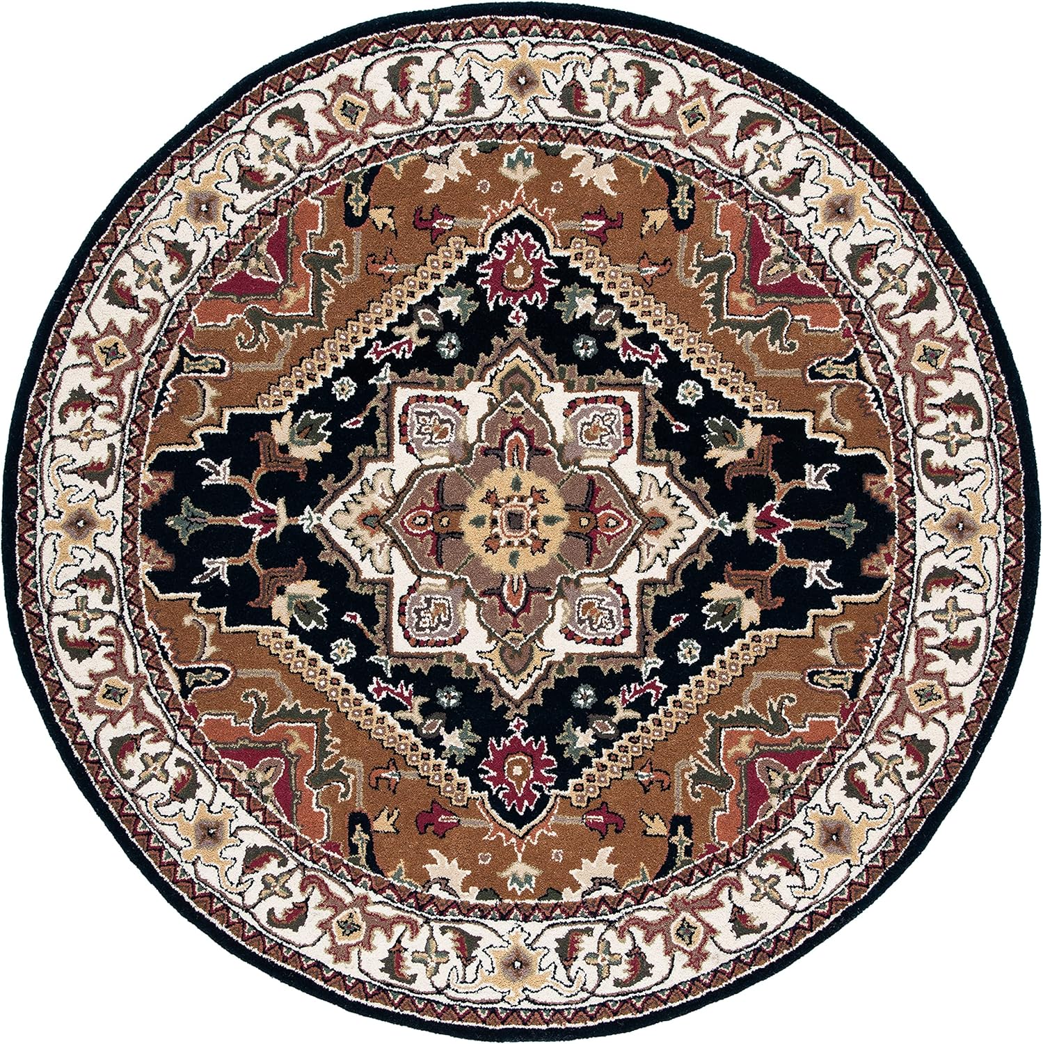 Black Premium New Zealand Wool Persian Round Carpet