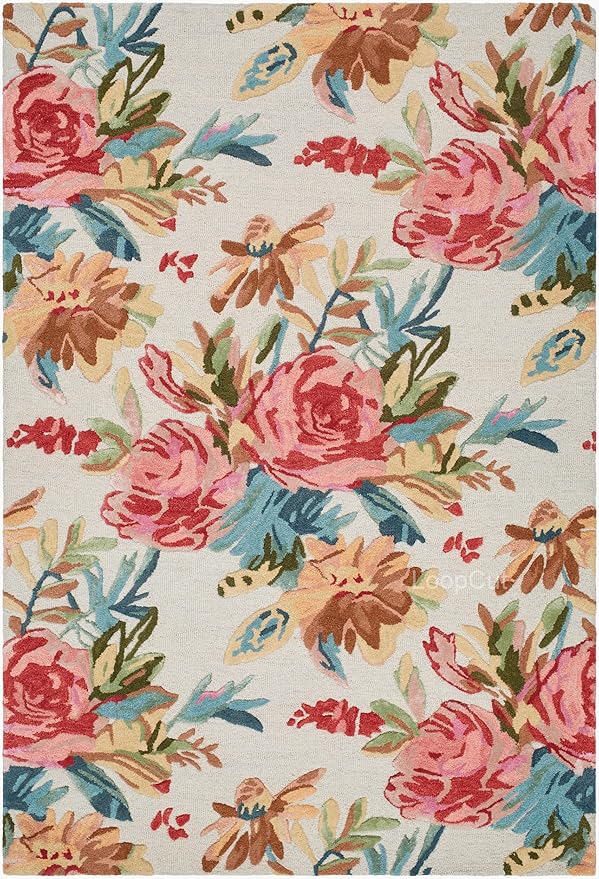Ivory Multicolor Foliage Hand-Tufted Rug