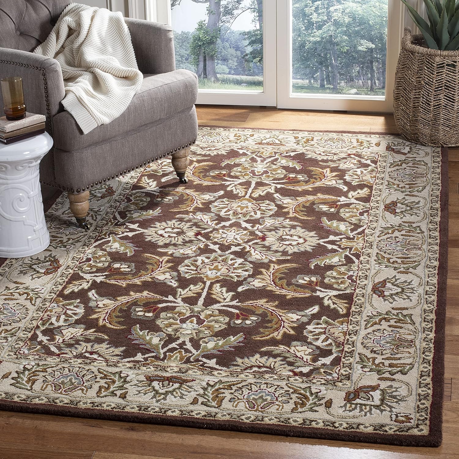Brown Handmade Vintage Persian Carpet