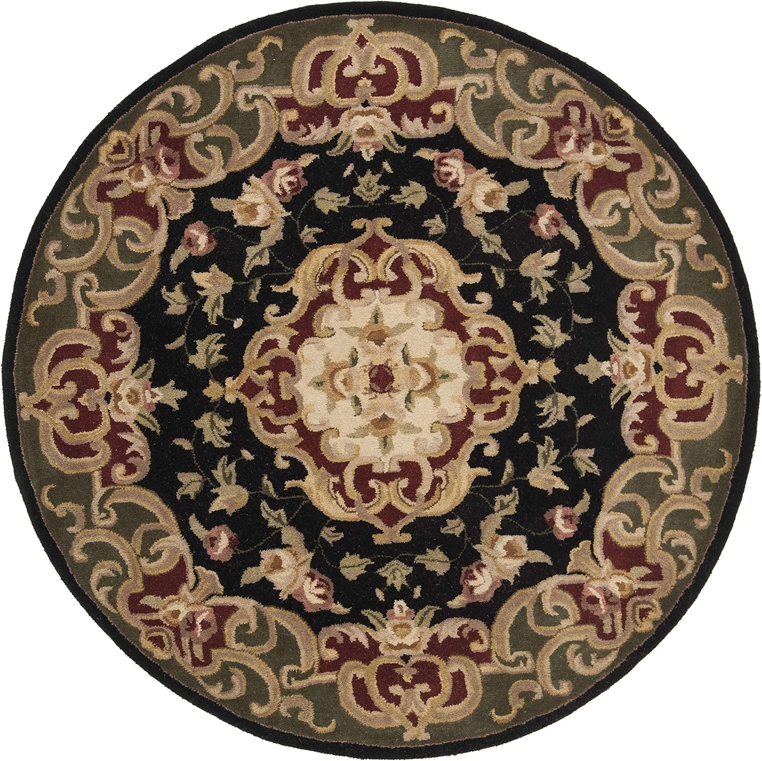 Black Persian Art Round Wool Carpet