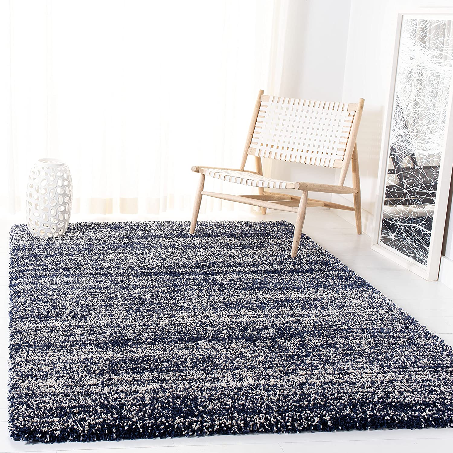 Navy Blue Handmade Ombre Microfibre Carpet – Soft Area Rug for Living Room, Bedroom & Hall