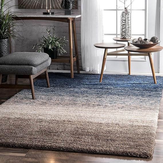 Blue Handmade Ombre Microfibre Carpet – Soft Area Rug for Living Room, Bedroom & Hall