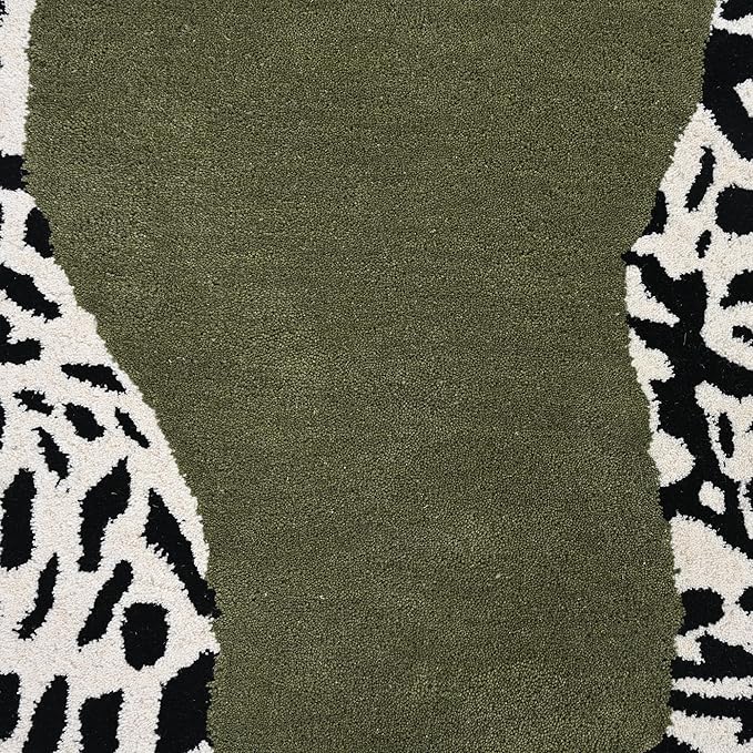 Army Green Handmade Climbing Jaguar Wool Area Rug