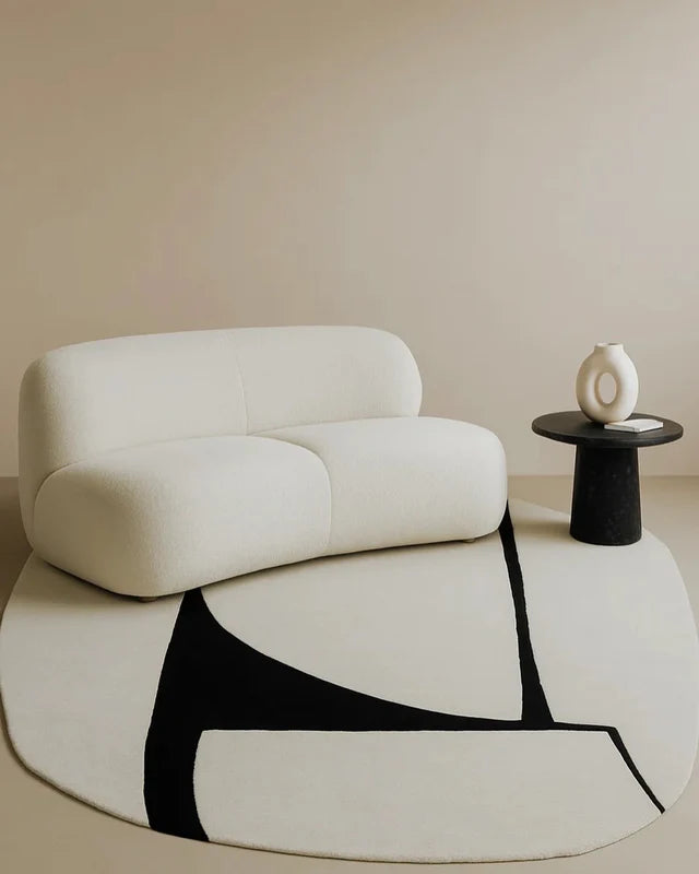 White & Black Color Premium Handmade Woolen Irregular Rug