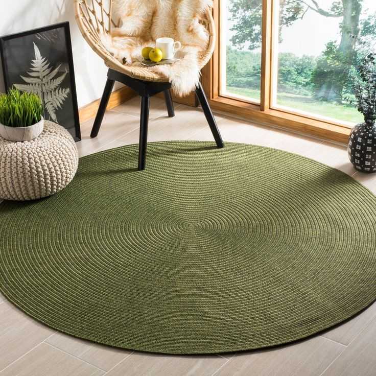 Army Green Color Round Handmade Braided Jute Rug