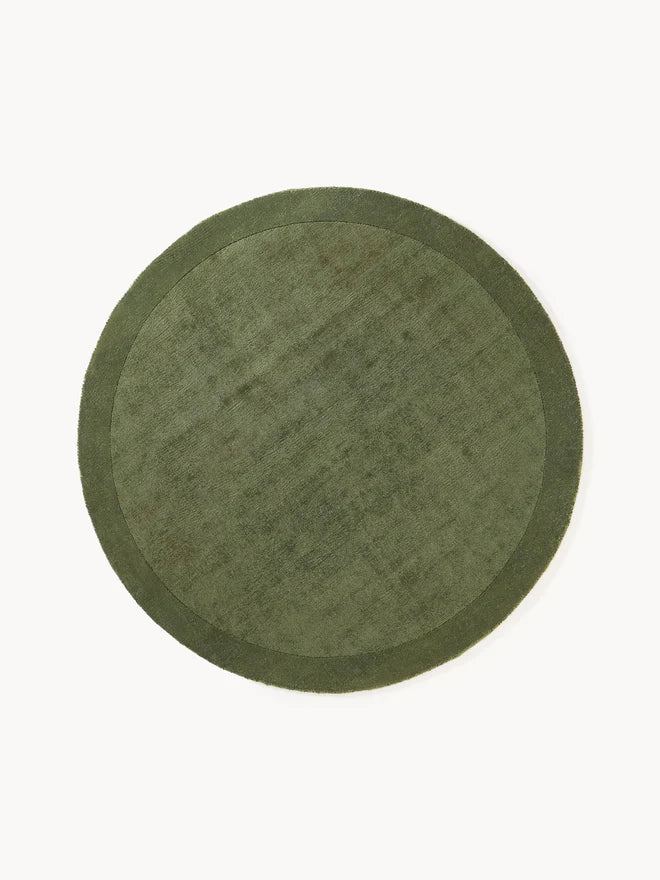 Army Green Viscose Silk Round Area Rug