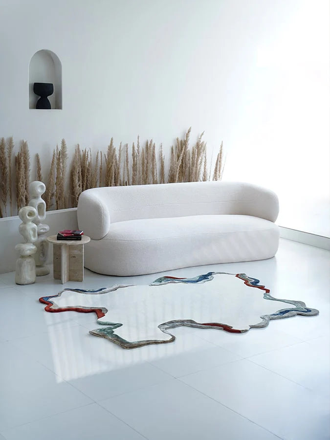 White Irregular Viscose Silk Hand-Tufted Rug