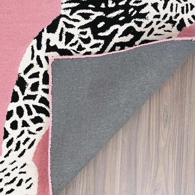 Baby Pink Handmade Climbing Jaguar Wool Area Rug