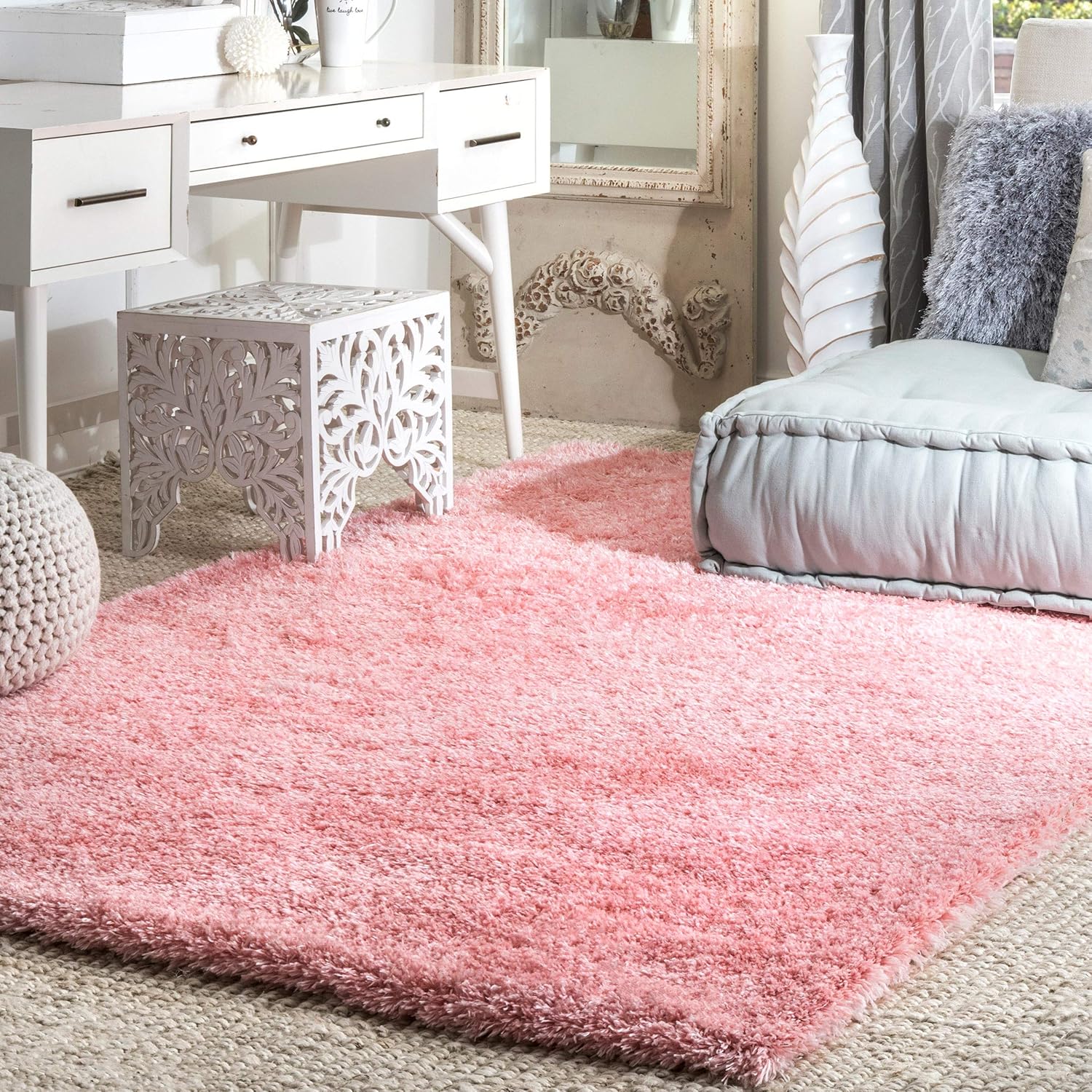 Baby Pink Urban Shaggy Carpet & Rug