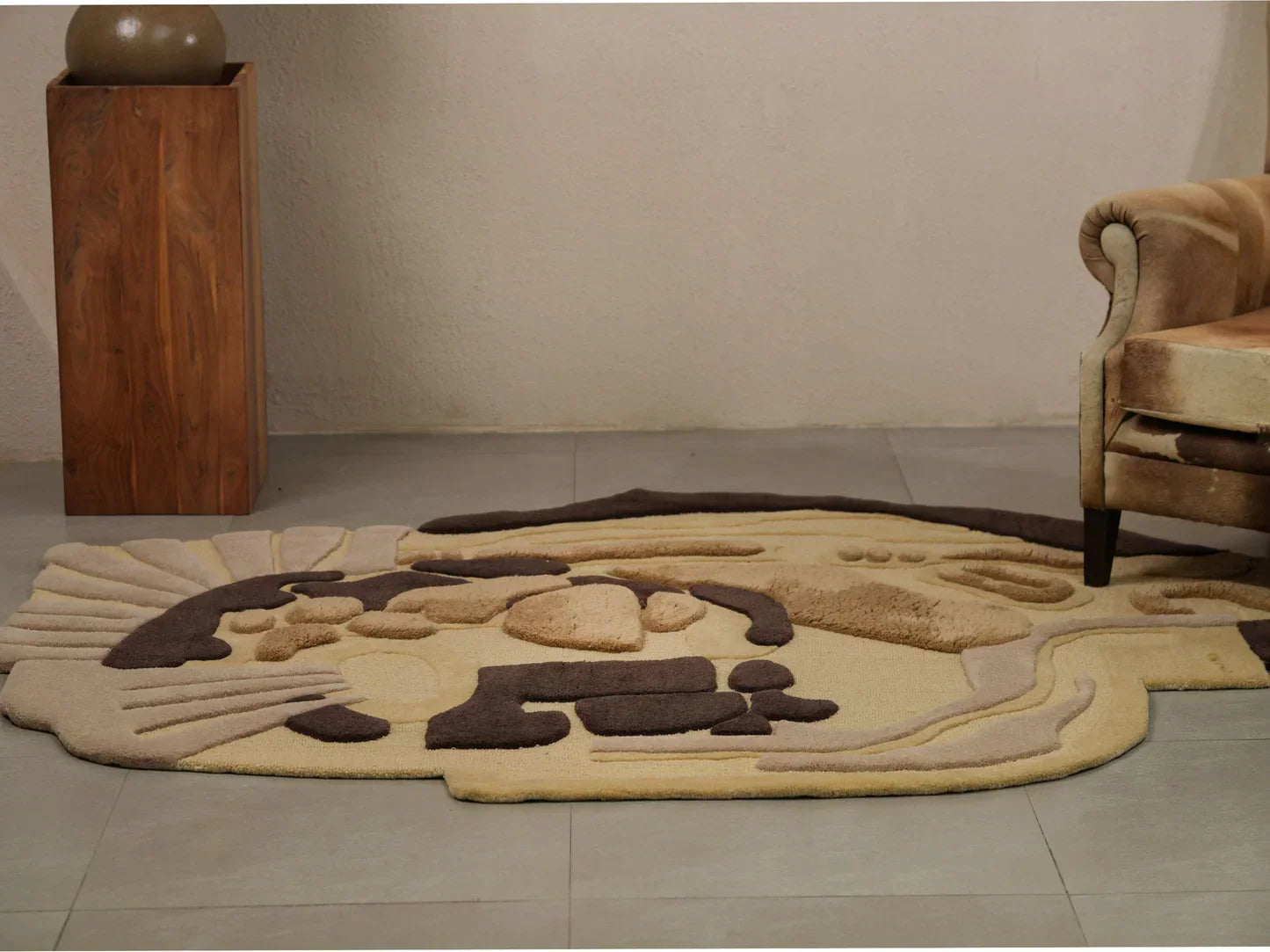 Beige & Brown Color High-Low Hand-Tufted Wool Rug