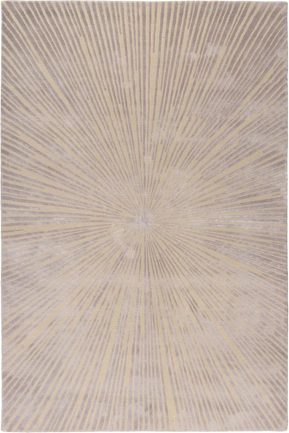 Beige & Silver Viscose Silk & Wool Carpet & Rug