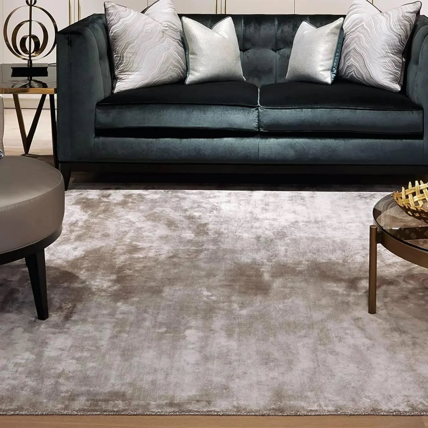 Beige Velvet Mirage Viscose Silk Hand-Tufted Rug