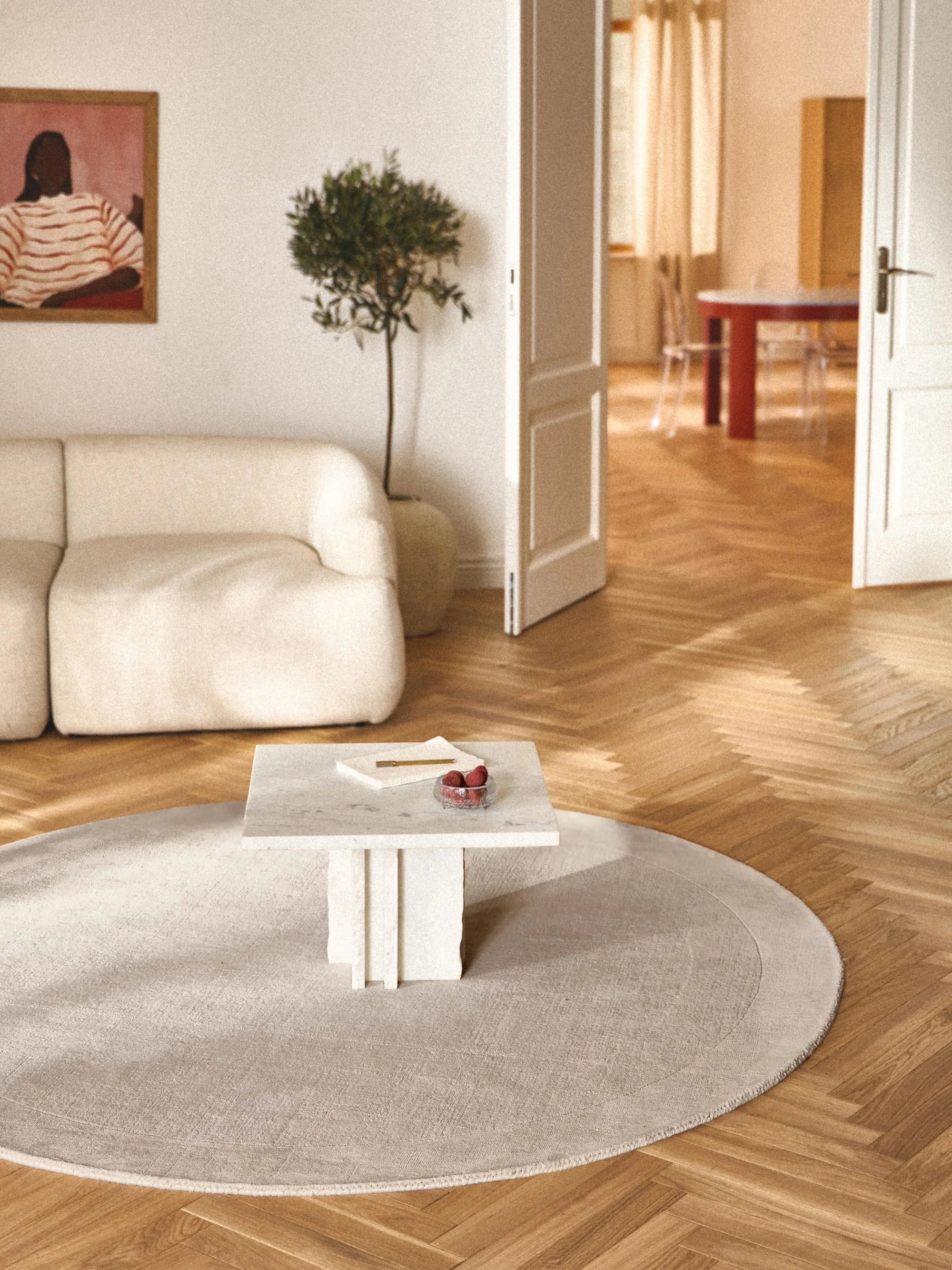 Beige Viscose Silk Round Area Rug