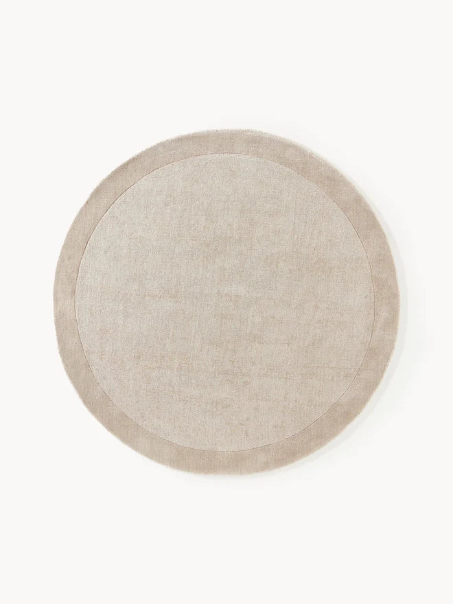 Beige Viscose Silk Round Area Rug