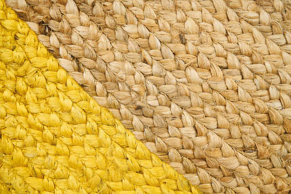 Beige & Yellow Oval Border Handmade Braided Jute Carpet