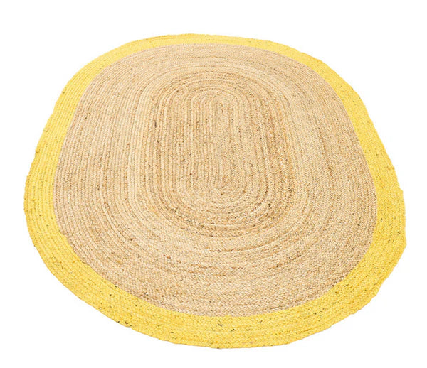 Beige & Yellow Oval Border Handmade Braided Jute Carpet