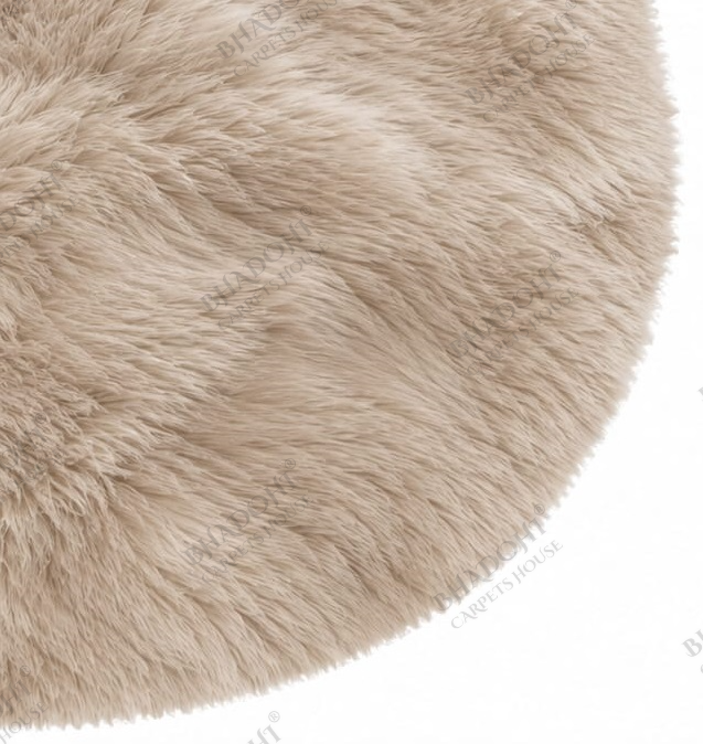 Khaki Soft & Fluffy Cloud Fur Round Carpet & Rug