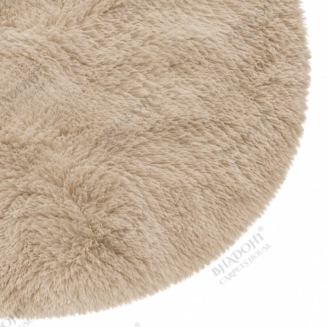 Beige Soft & Fluffy Cloud Fur Round Carpet & Rug