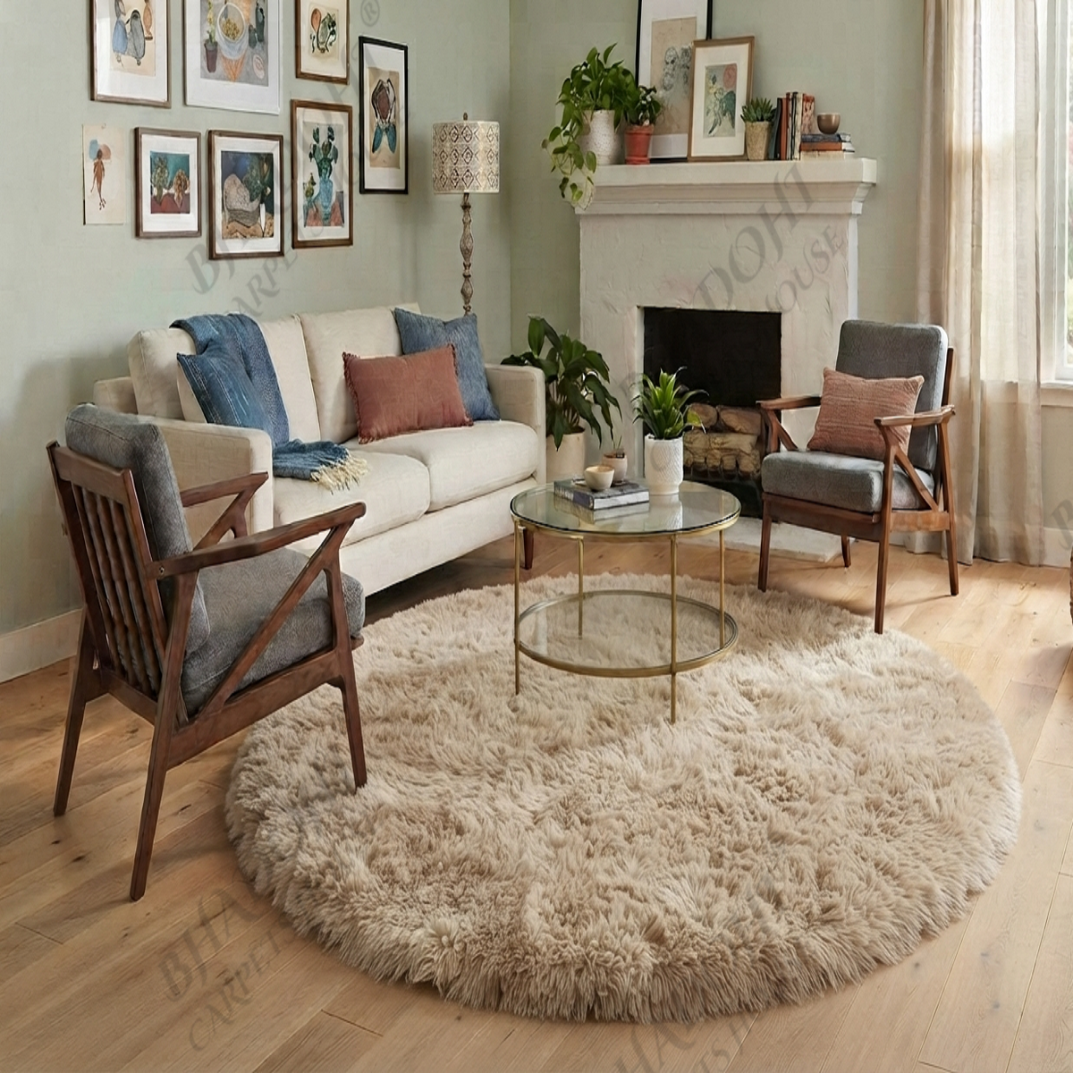 Khaki Soft & Fluffy Cloud Fur Round Carpet & Rug