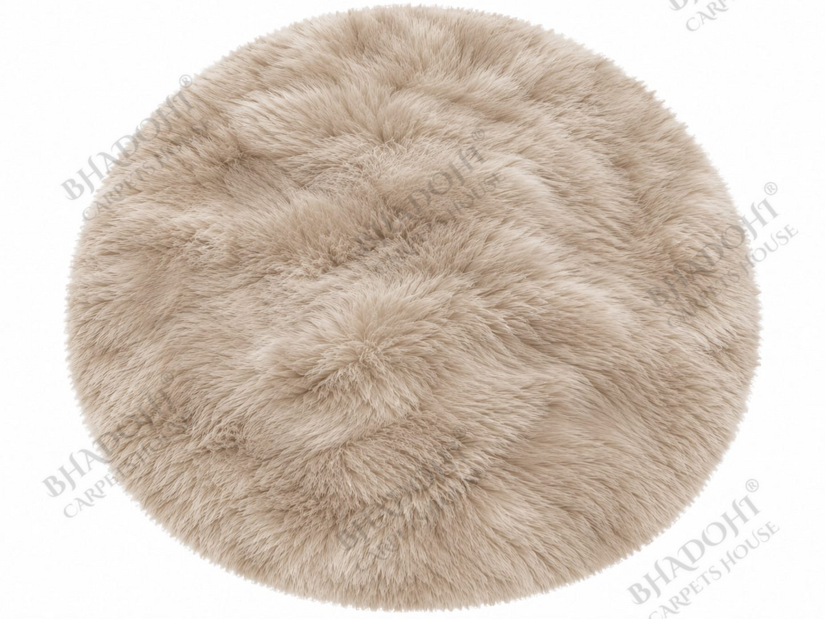 Khaki Soft & Fluffy Cloud Fur Round Carpet & Rug