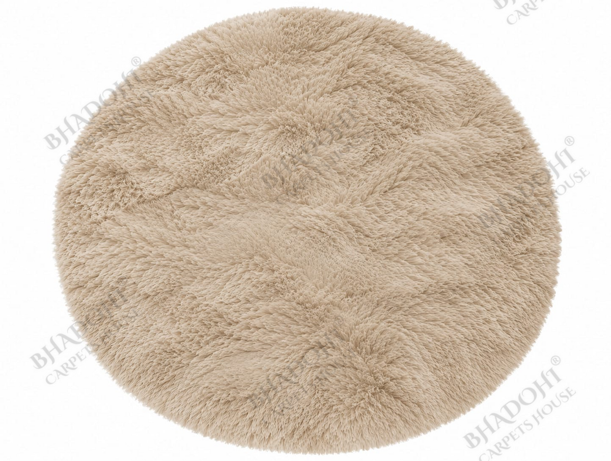 Beige Soft & Fluffy Cloud Fur Round Carpet & Rug