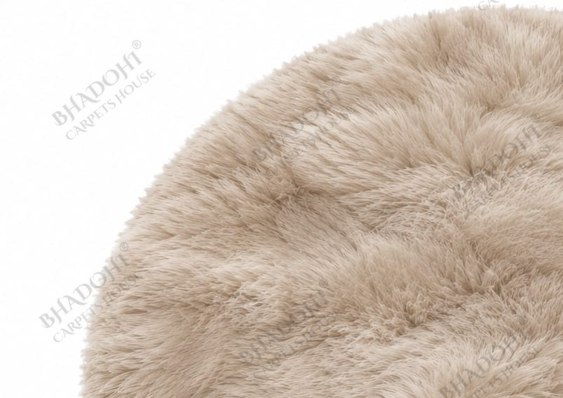 Khaki Soft & Fluffy Cloud Fur Round Carpet & Rug
