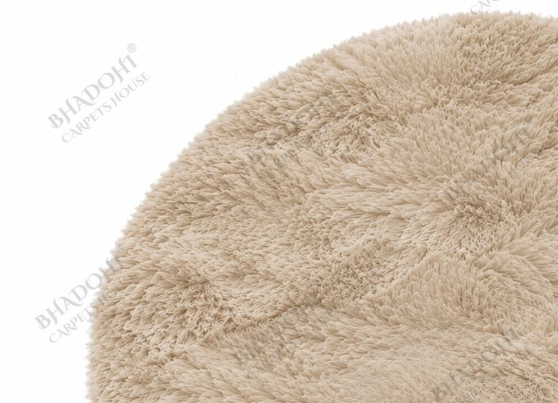 Beige Soft & Fluffy Cloud Fur Round Carpet & Rug