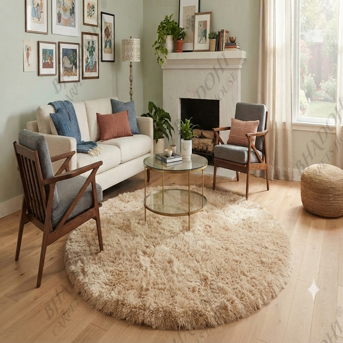 Beige Soft & Fluffy Cloud Fur Round Carpet & Rug