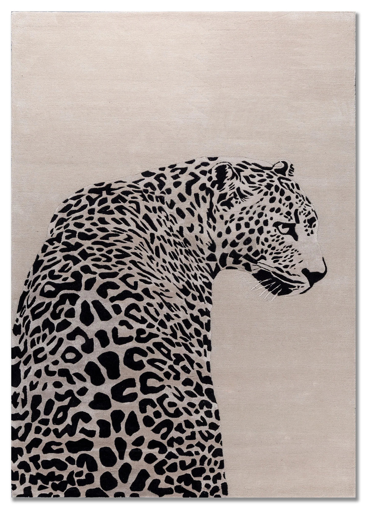 Black & Beige Abstract Animal Print Handmade Area Rug & Carpet