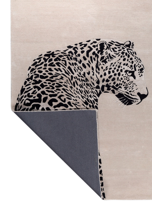 Black & Beige Abstract Animal Print Handmade Area Rug & Carpet