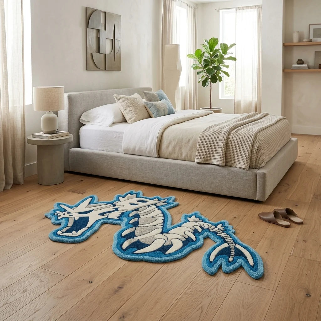 Blue & White Dragon Shaped Handmade Area Rug & Carpet