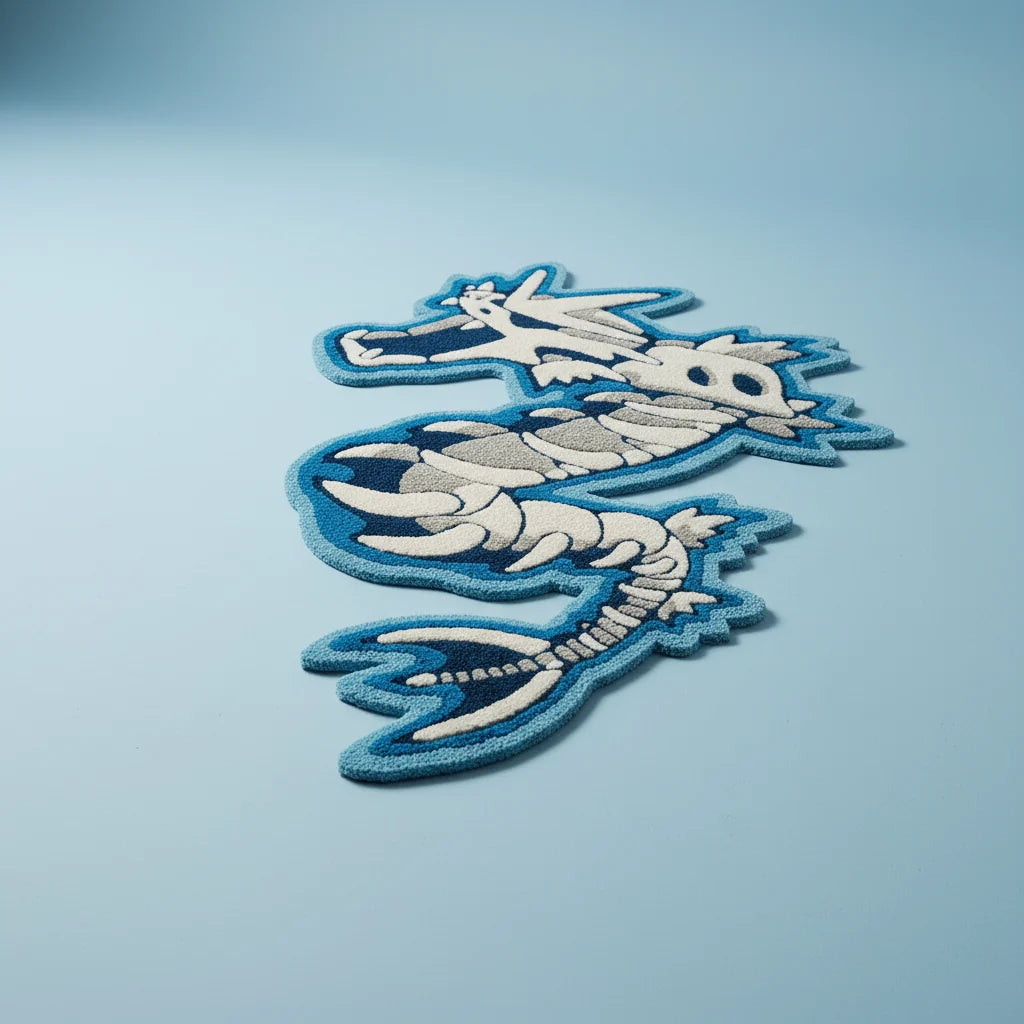 Blue & White Dragon Shaped Handmade Area Rug & Carpet