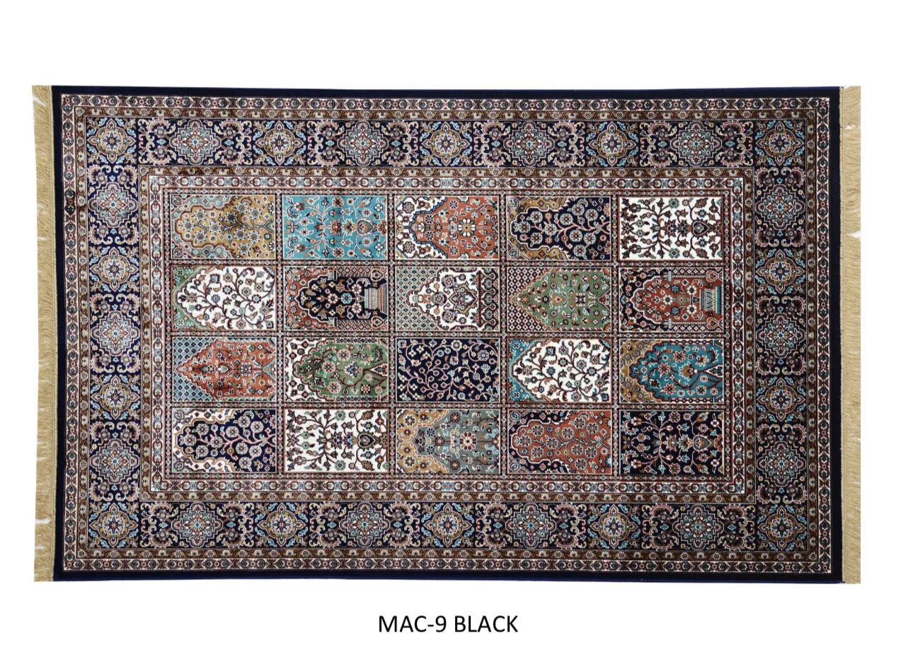 Zaffran Black Persian Silk Carpet & Rug